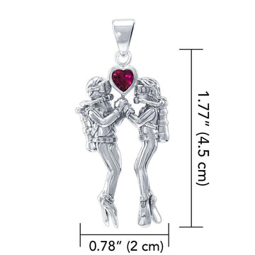 Gazing Dive Lovers Silver Pendant with Gemstone TP2685 - Jewelry
